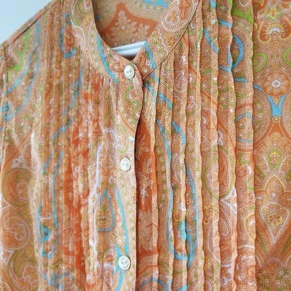 Tommy Bahama, Orange Paisley-Print Pleated Shirt - Picture 6 of 7